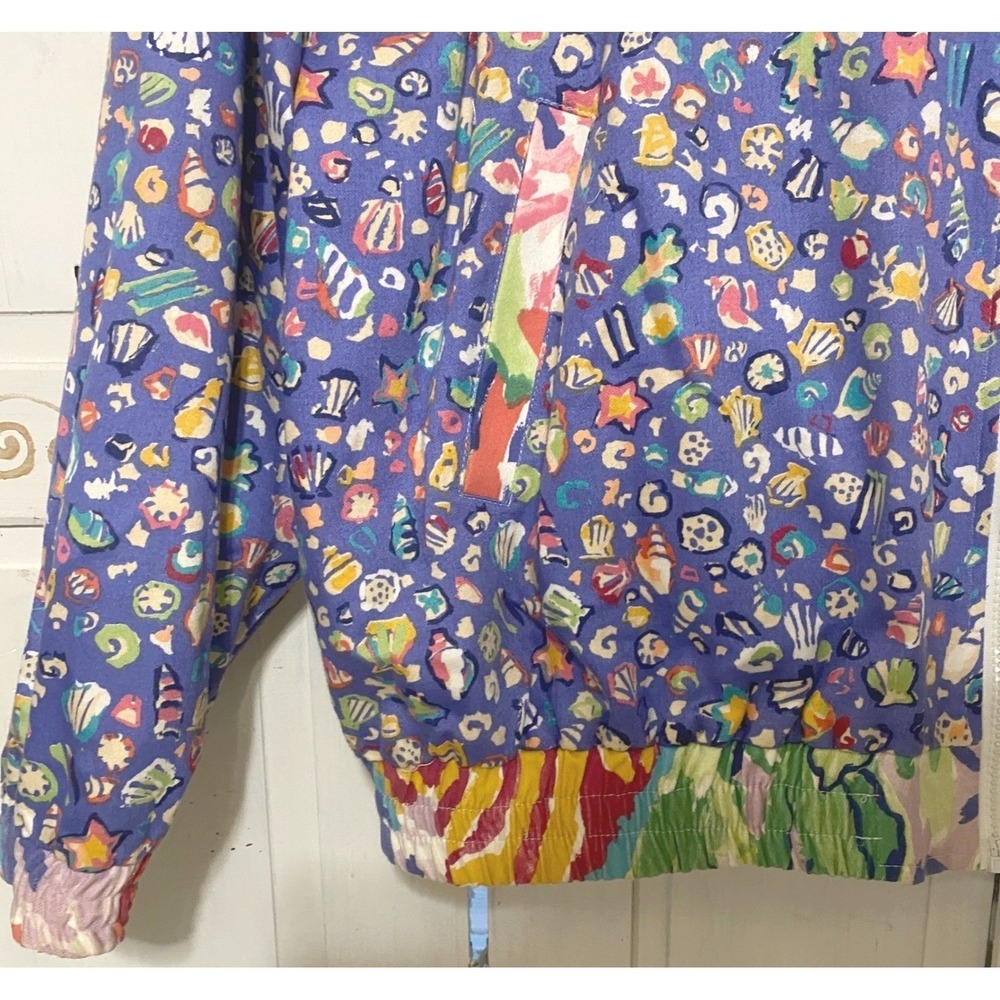 VTG 80s Reversible Bomber Jacket Ocean Themed Size Large Vibrant Rare EUC USA - Picture 5 of 15